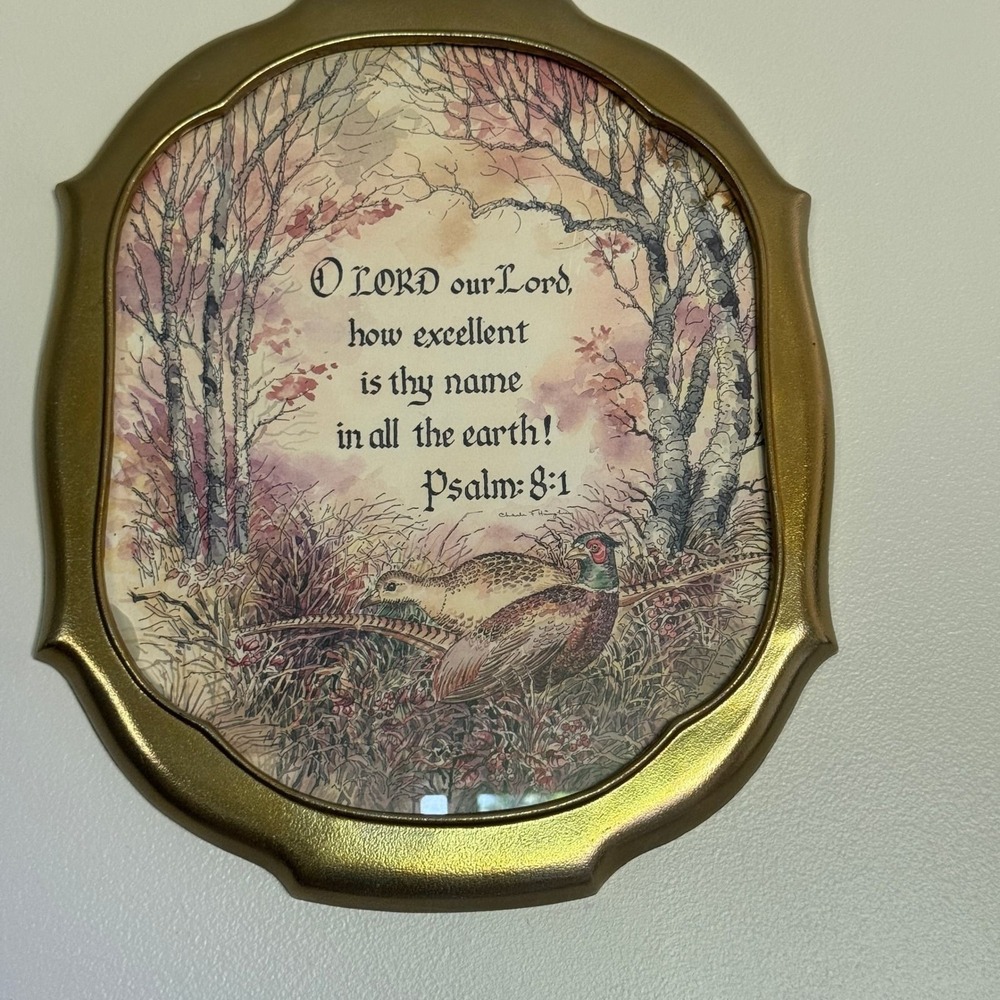 Vintage Homco Psalm 8:1 Pheasant Bird Wall Art Gold Scalloped Framed Print 16x13